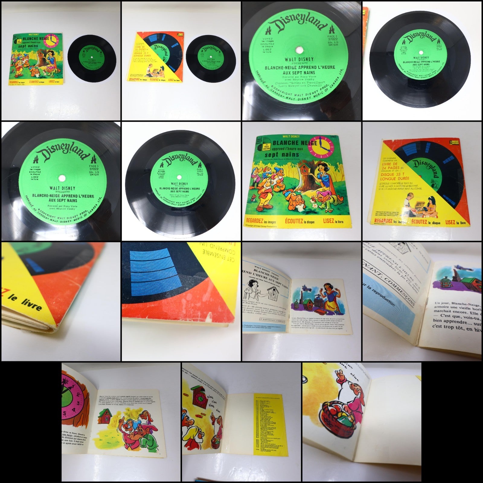 Disney Disneyland Lot 4 Livre Disque 7" Fantasia/Peter/Tuf-Tuf/Blanche Neige 70s