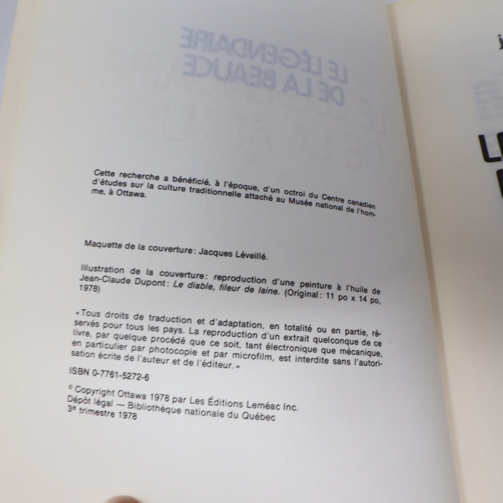 1978 Le Légendaire de la Beauce Jean-Claude Dupont Leméac Folklore Québec Livre