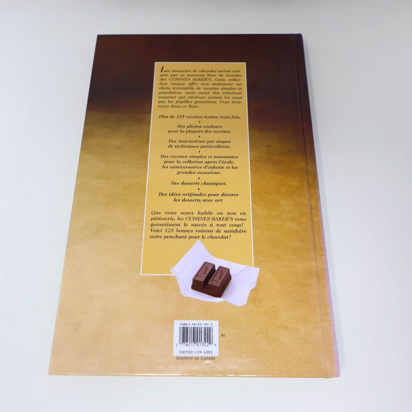 1995 Baker's le Chocolat à son Meilleur Desserts Cuisine Recettes Brimar Livre