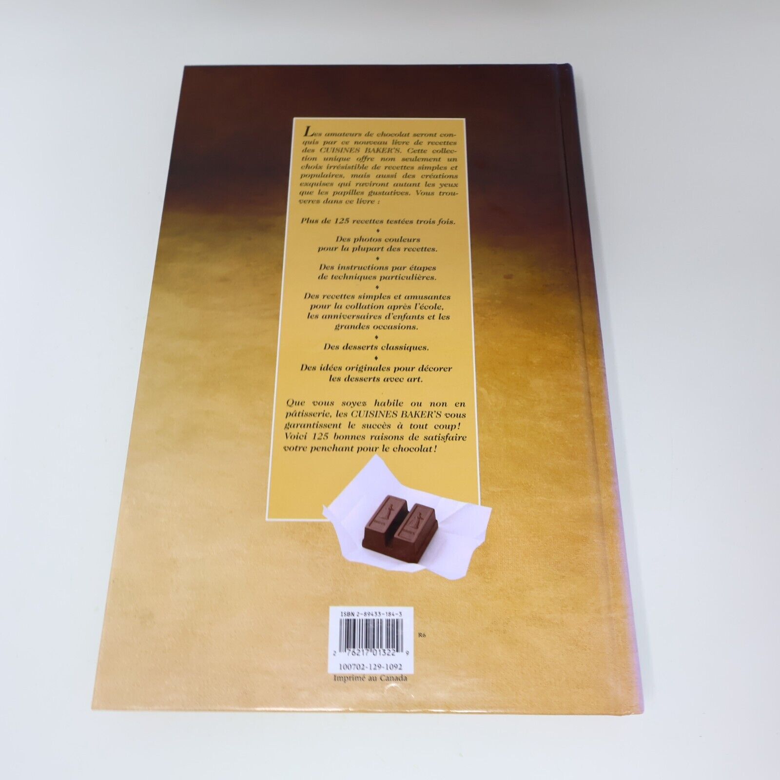 1995 Baker's le Chocolat à son Meilleur Desserts Cuisine Recettes Brimar Livre