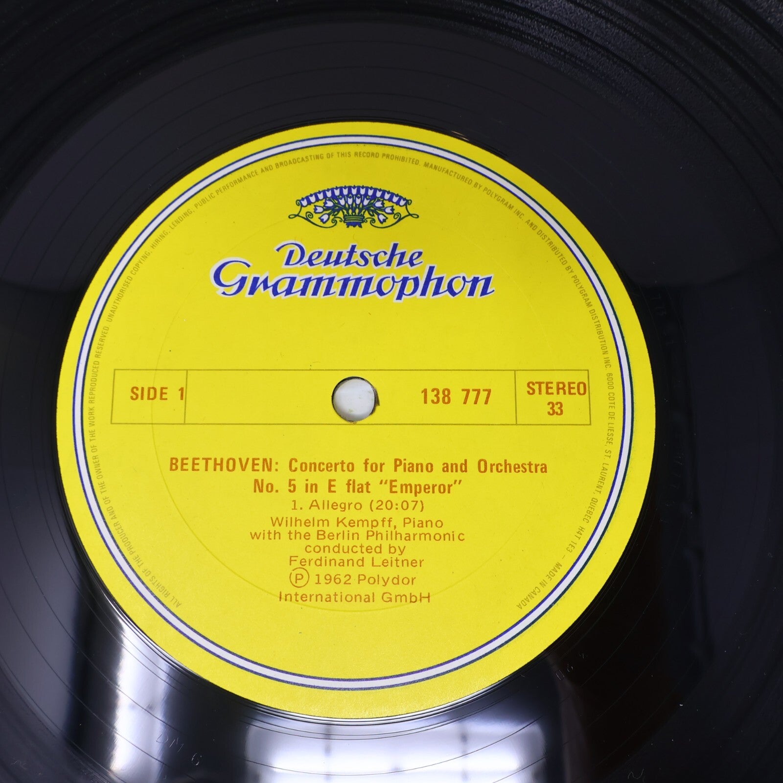 Beethoven Wilhelm Kempff Leitner Klavierkonzert Nr. 5 Es-dur LP Record 138 777