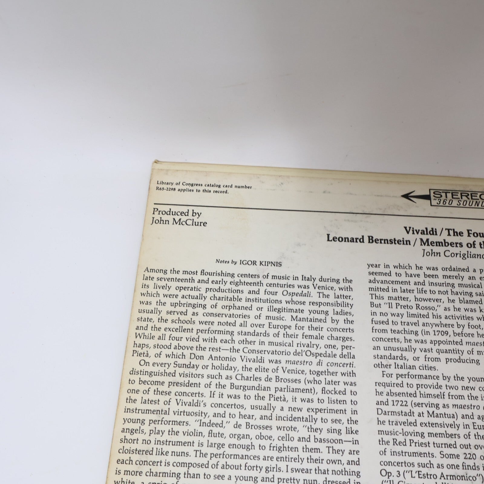 Vivaldi Leonard Bernstein The Four Seasons Op. 8 John Corigliano Record MS 6744