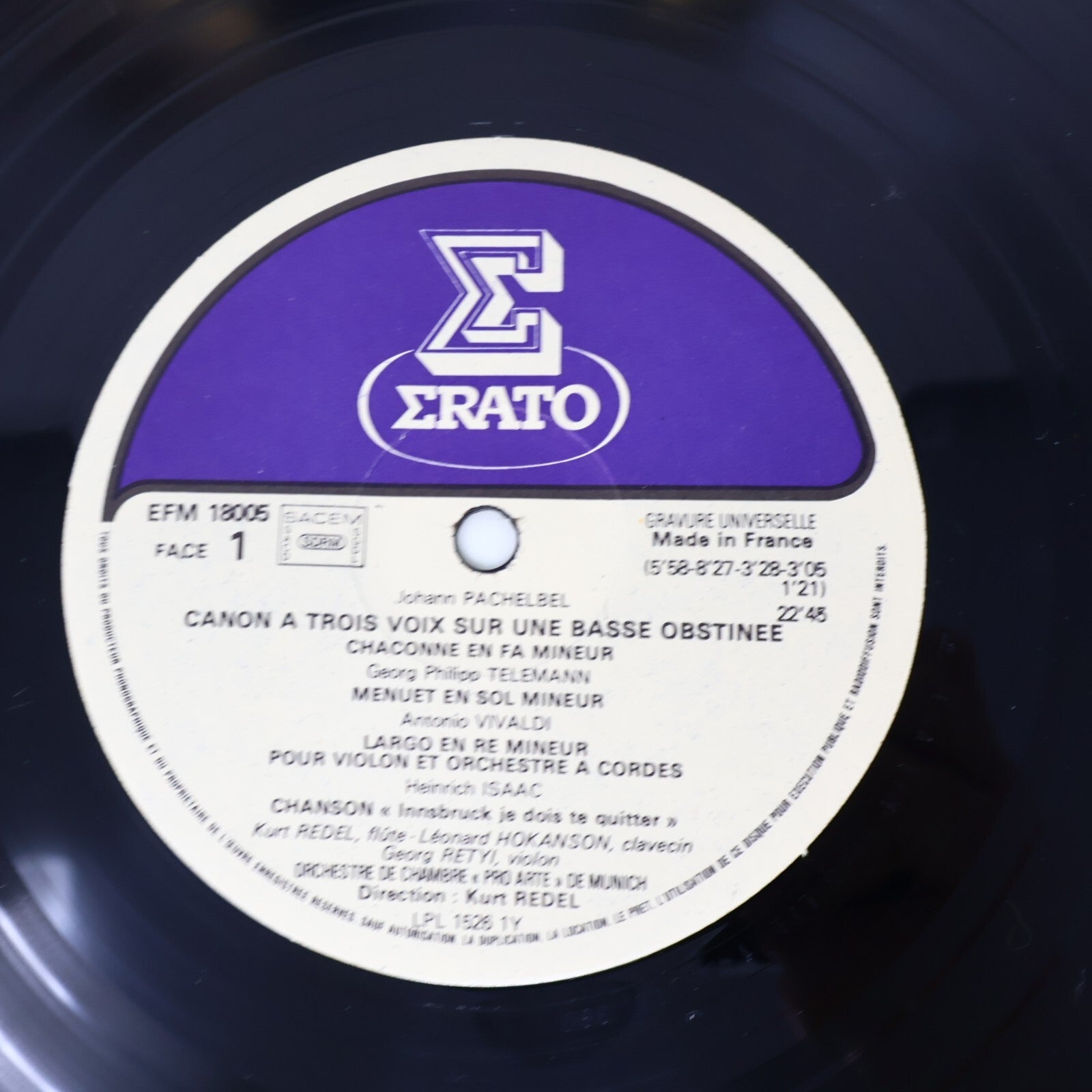 Le Canon De Pachelbel et Huit Pages Célèbres Kurt Redel Disque Record EFM 18005