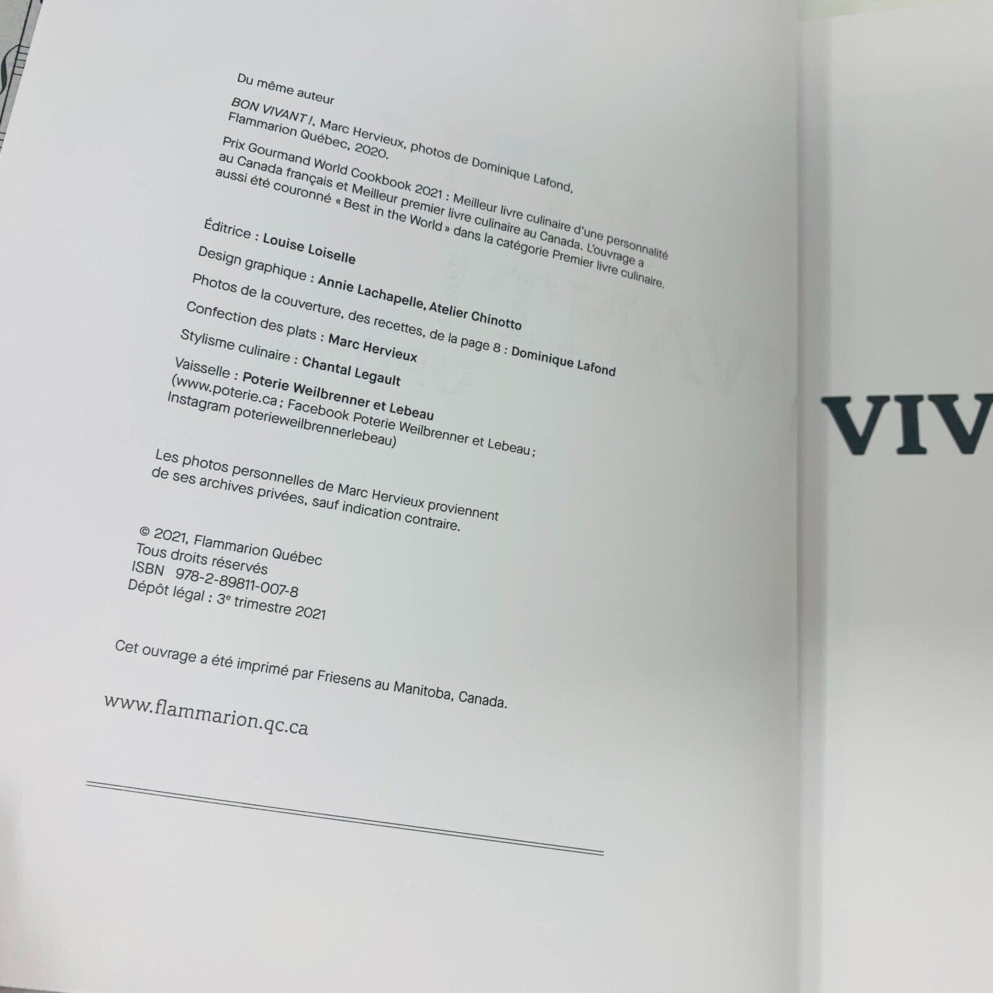 Bon Vivant! Opus 1-2 Lot Livres Biographie/Recettes de Marc Hervieux Flammarion