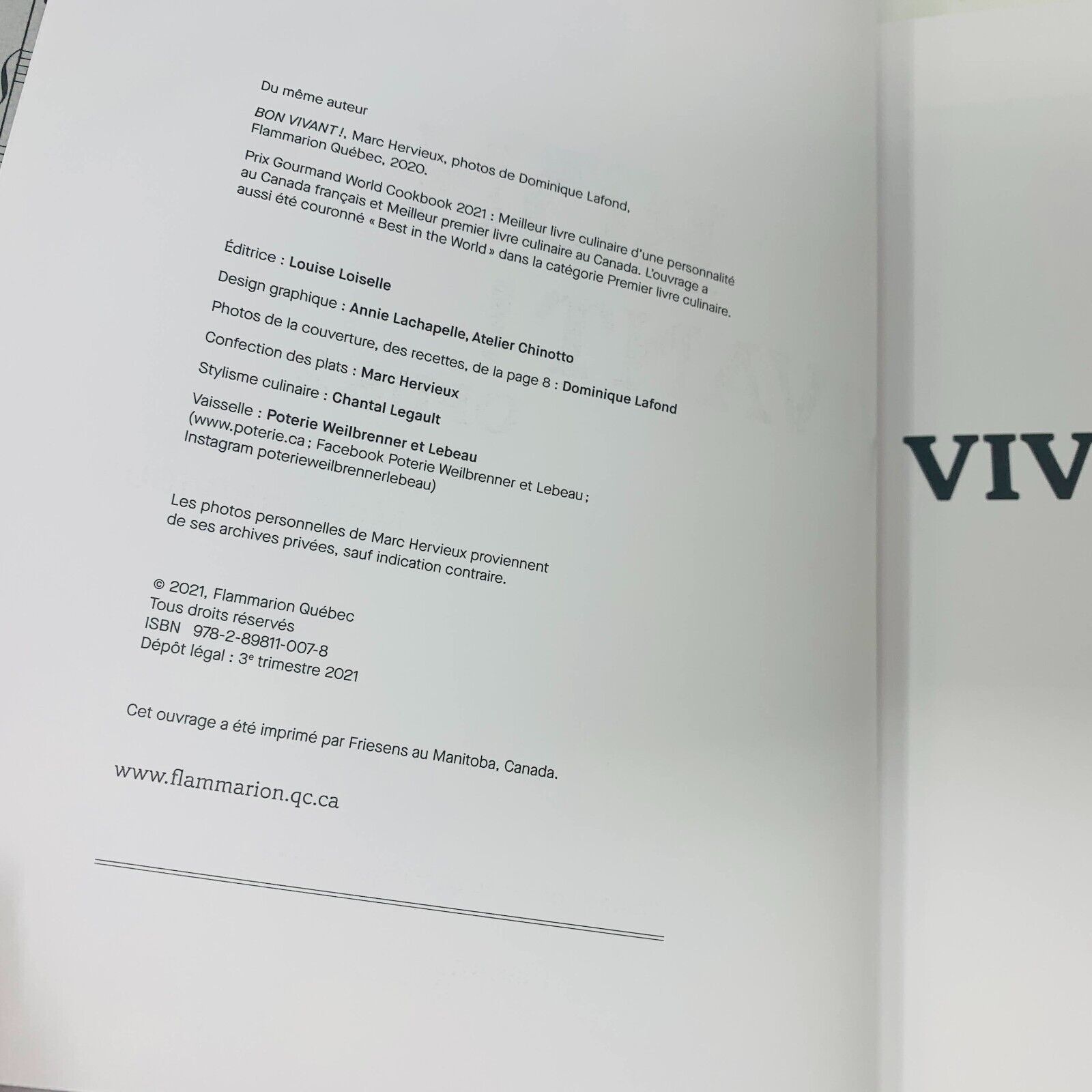 Bon Vivant! Opus 1-2 Lot Livres Biographie/Recettes de Marc Hervieux Flammarion