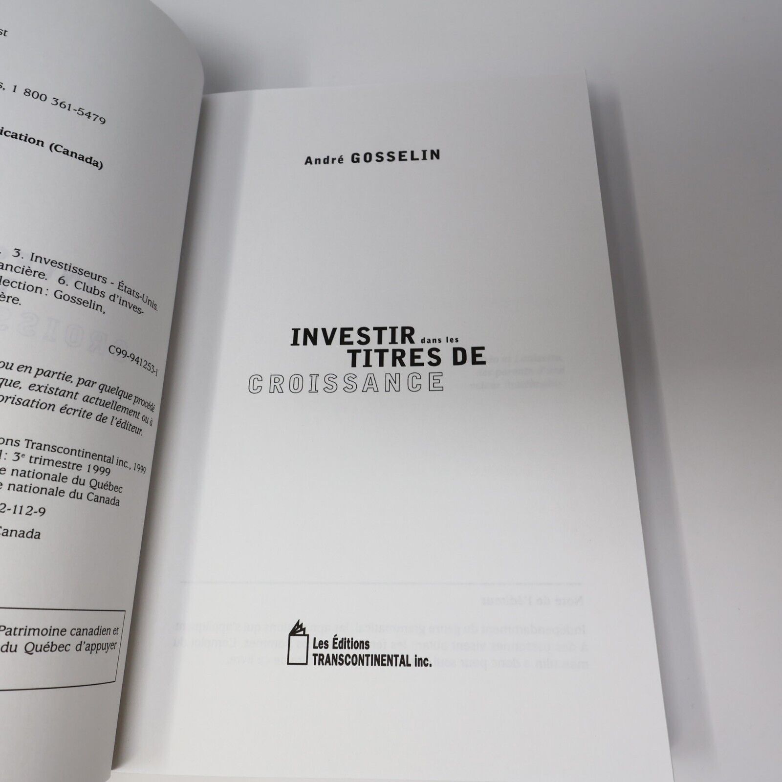 1999 L'Amérique Boursière #2 Investir dans les Titres de Croissance Bourse Livre