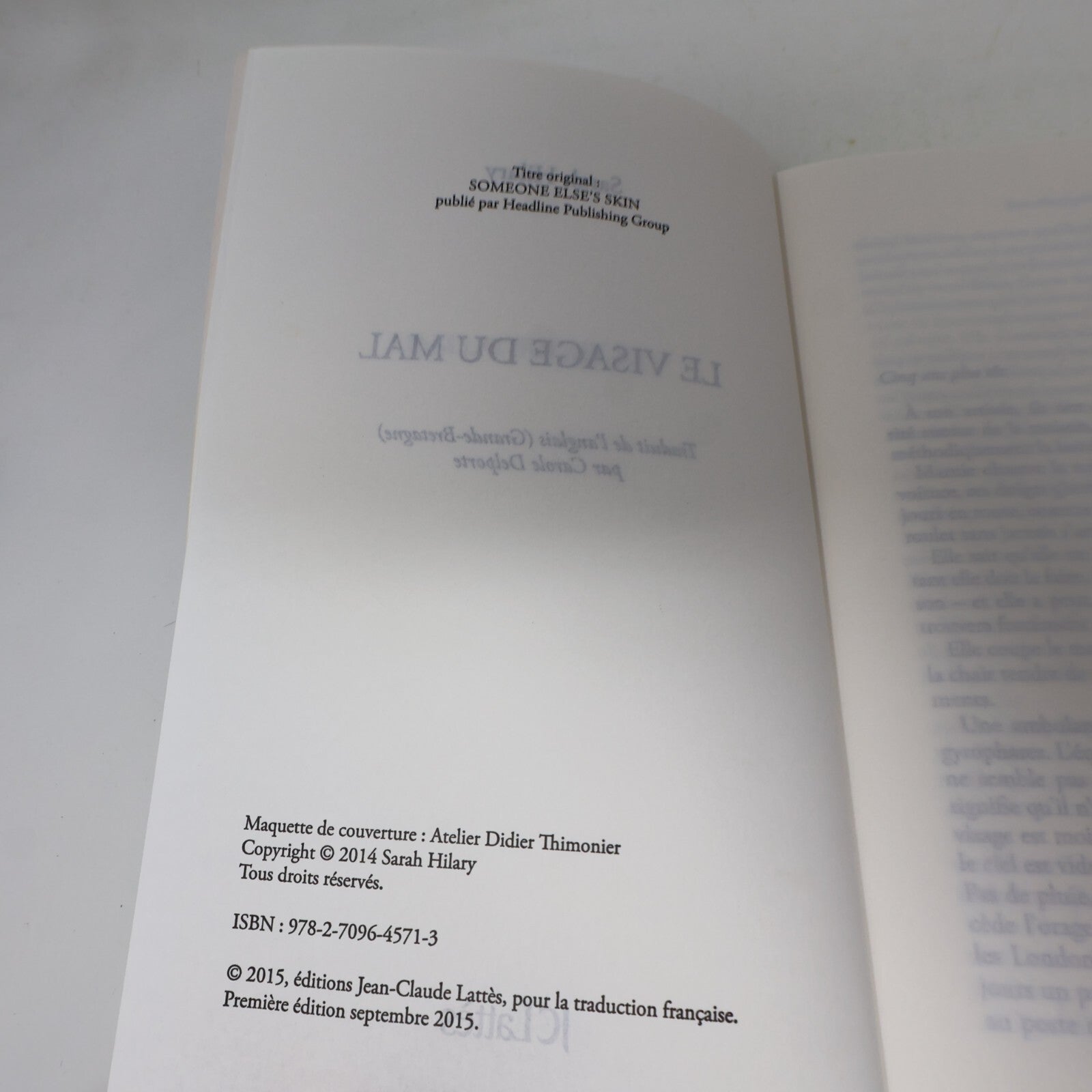 2015 Le Visage du Mal Sarah Hilary Roman Policier Crime 1ère Édition Jc Lattes