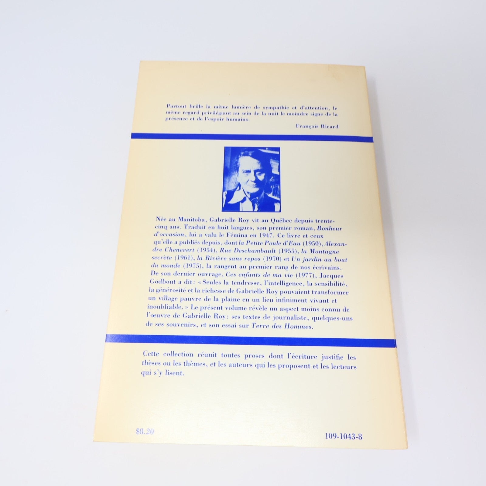Gabrielle Roy Lot 8 Livres Rue Deschambault/Petite Poule d'Eau Roman Québec PB