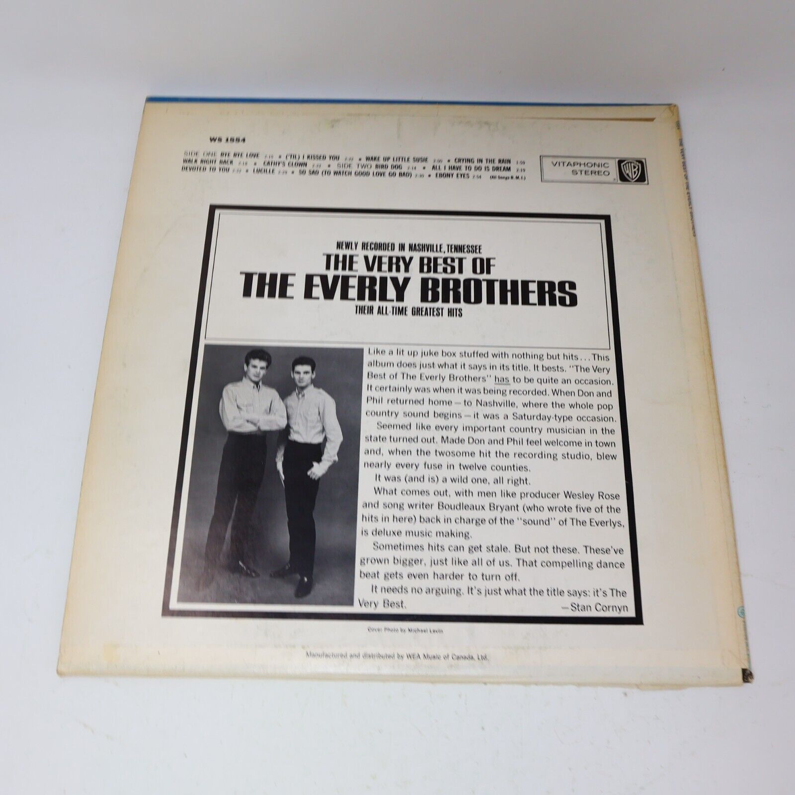 The Very Best Of The Everly Brothers LP Record WS 1554 Canada 70s Cathy's Clown