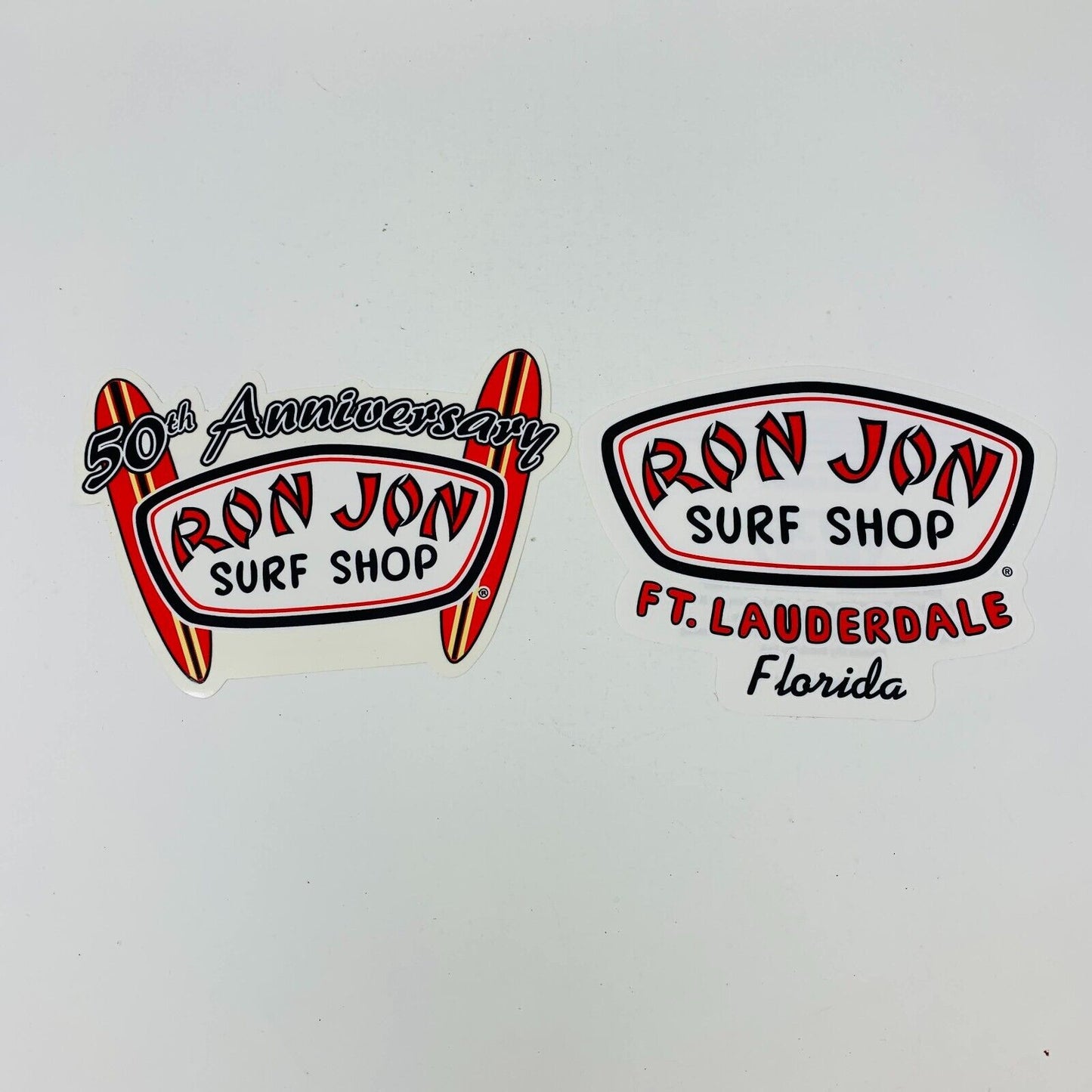 Lot of 2 Ron Jon Surf Shop Stickers 50th Anniversary/FT. Lauderdale Florida