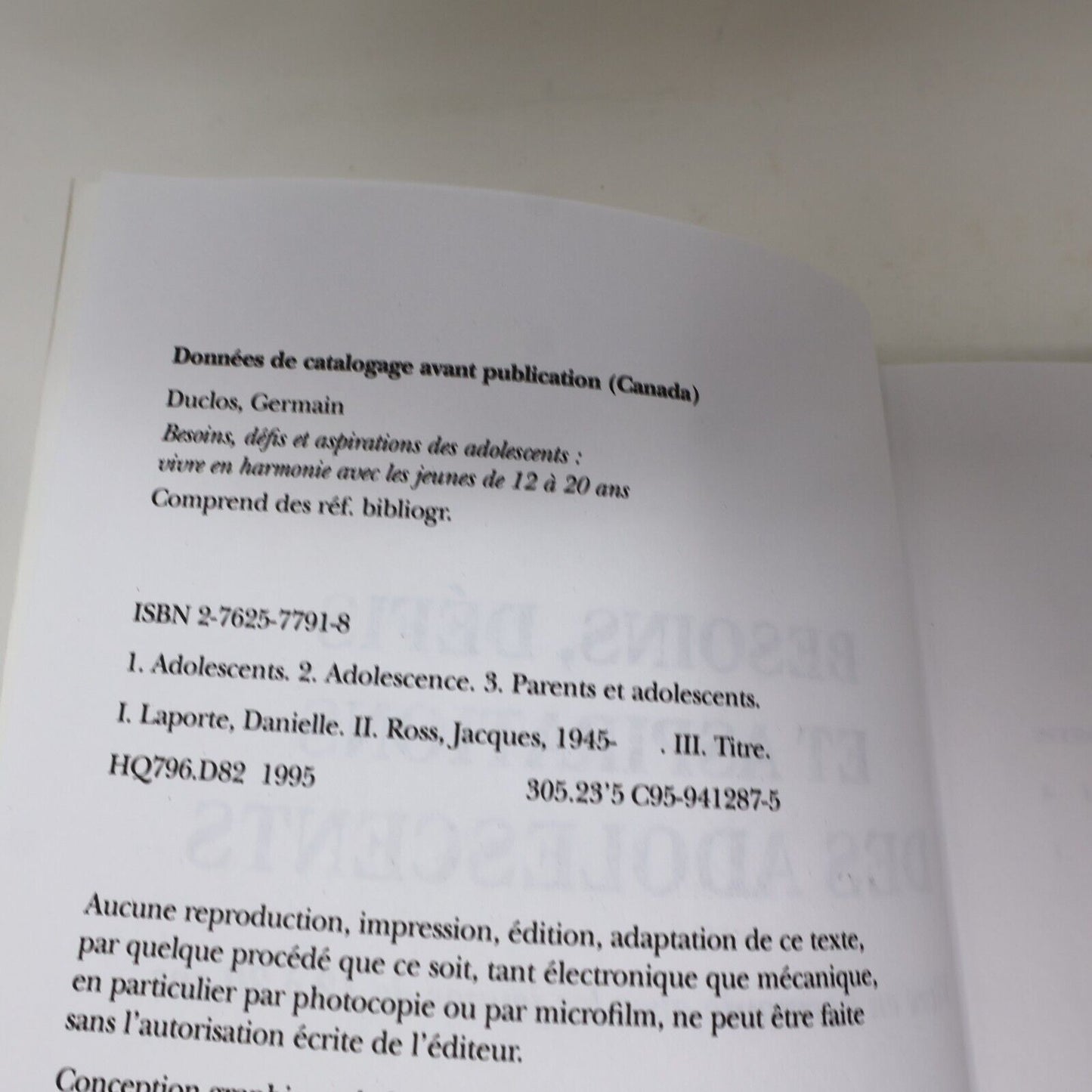 1995 Besoins Défis et Aspirations des Adolescents Éducation Parentalité Français