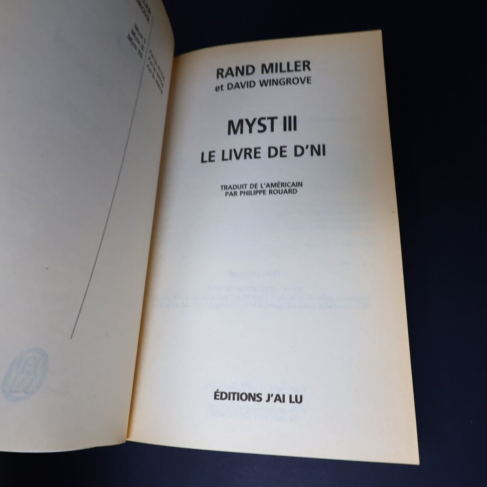 Lot 2 Livres Myst #2-3 Rand Miller J'ai Lu Livre de Ti'Ana Français French PB