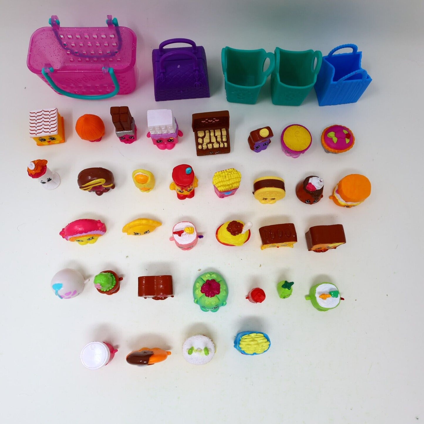 Lot of 33 Shopkins Figures Toys Mixed Food Bread Chocolate Cake Cookies Moose