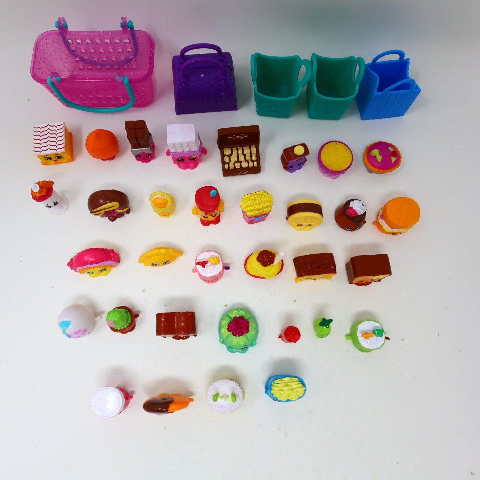 Lot of 33 Shopkins Figures Toys Mixed Food Bread Chocolate Cake Cookies Moose