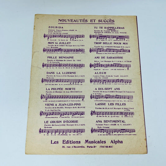 1962 Tous les Garçons et les Filles Françoise Hardy/Samyn Partition Sheet Music
