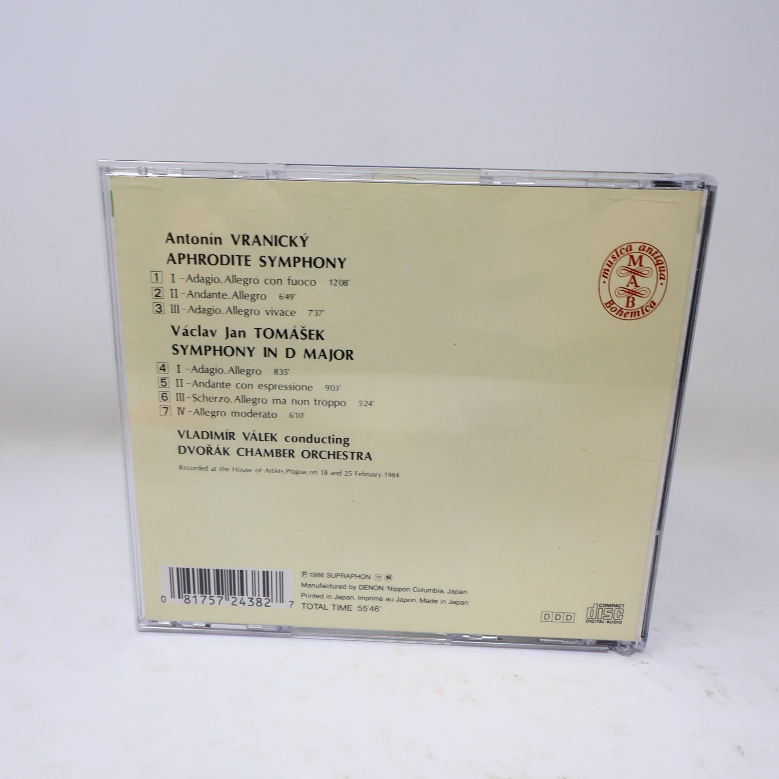 Antonín Vranický/Václav Jan Tomášek Aphrodite Symphony/Symphony in D Major CD