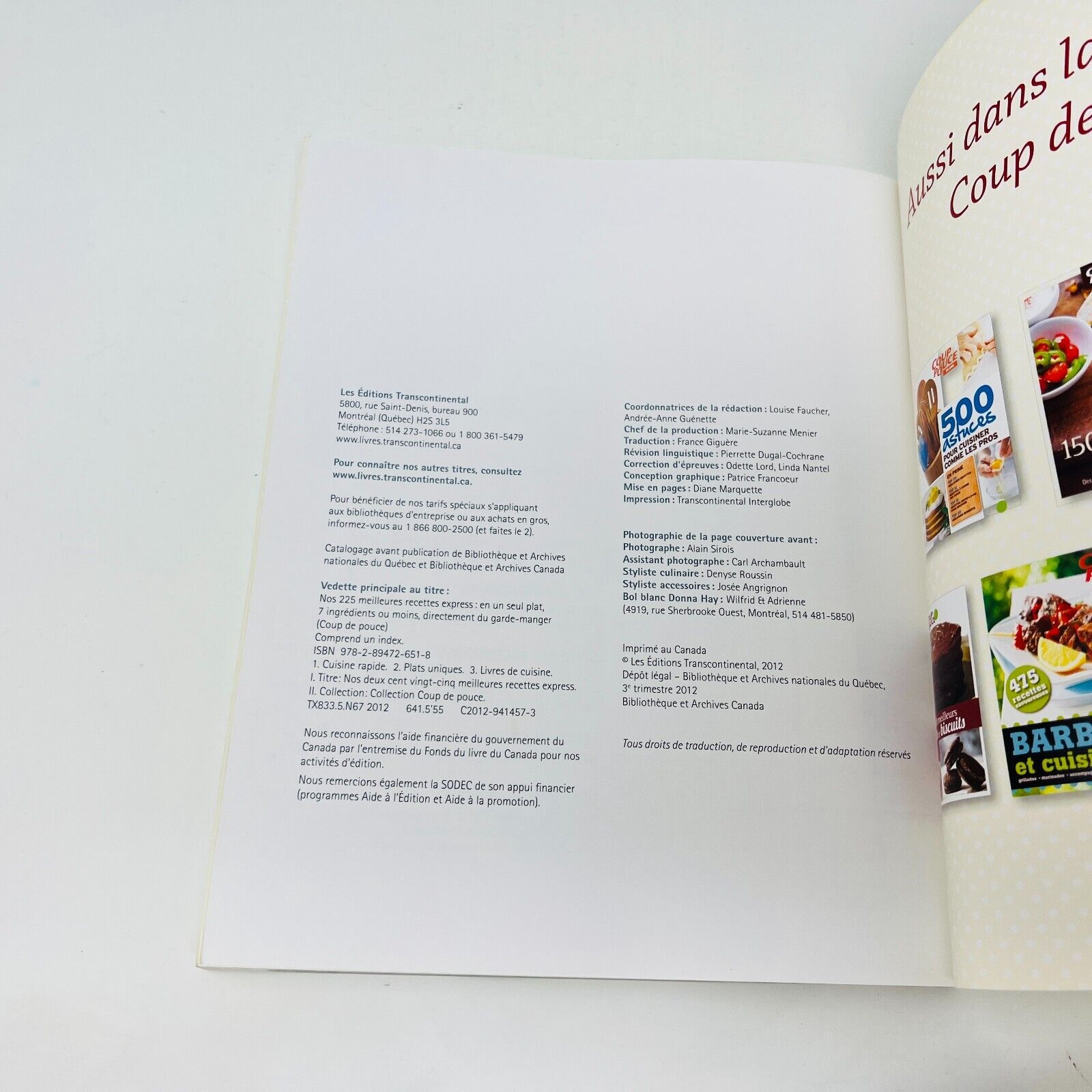 2012 Coup de Pouce Nos 225 Meilleures Recettes Express Livre Cuisine en Français
