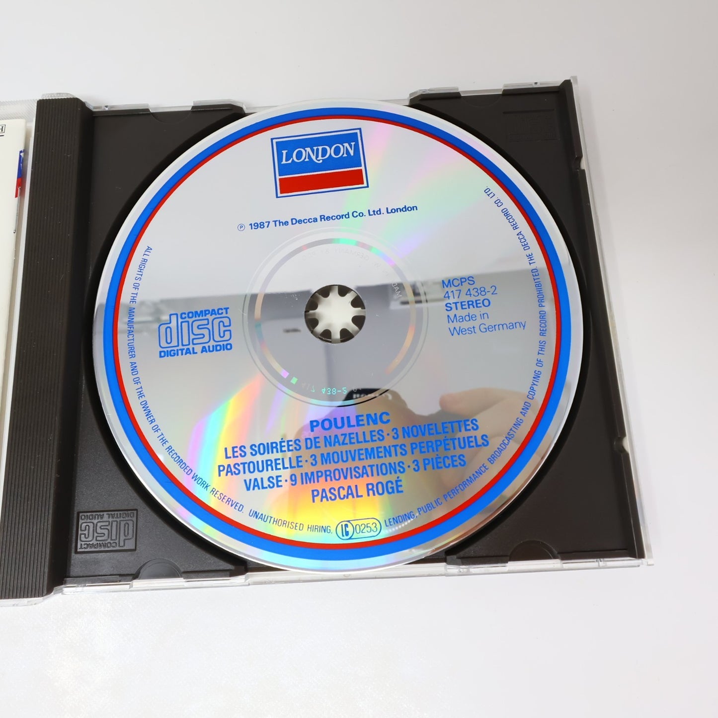 Poulenc Piano Works/Les Soirées de Nazelles CD Pascal Rogé London 1987 417 438-2