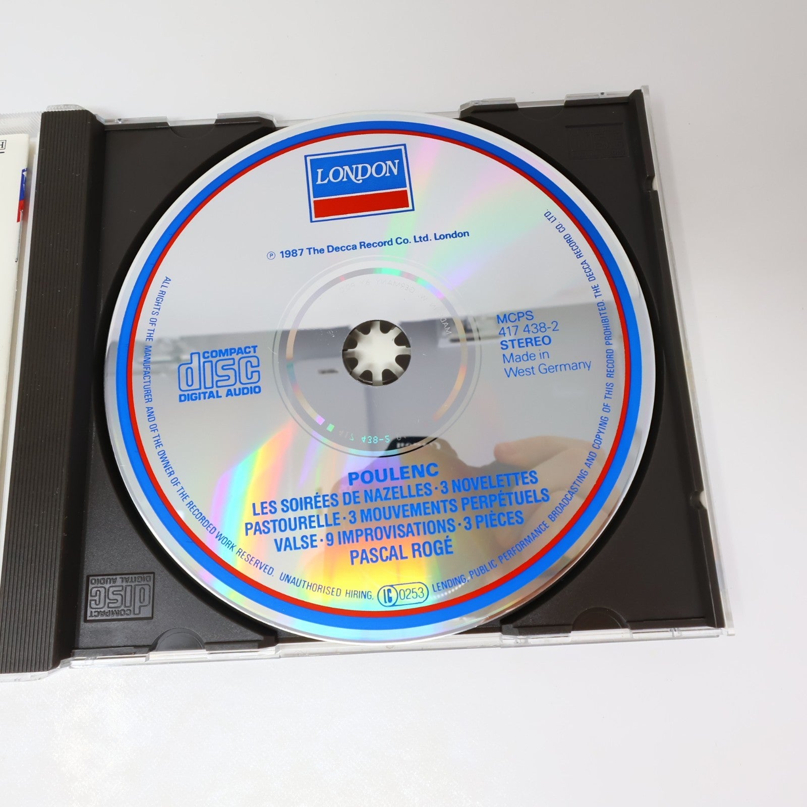 Poulenc Piano Works/Les Soirées de Nazelles CD Pascal Rogé London 1987 417 438-2