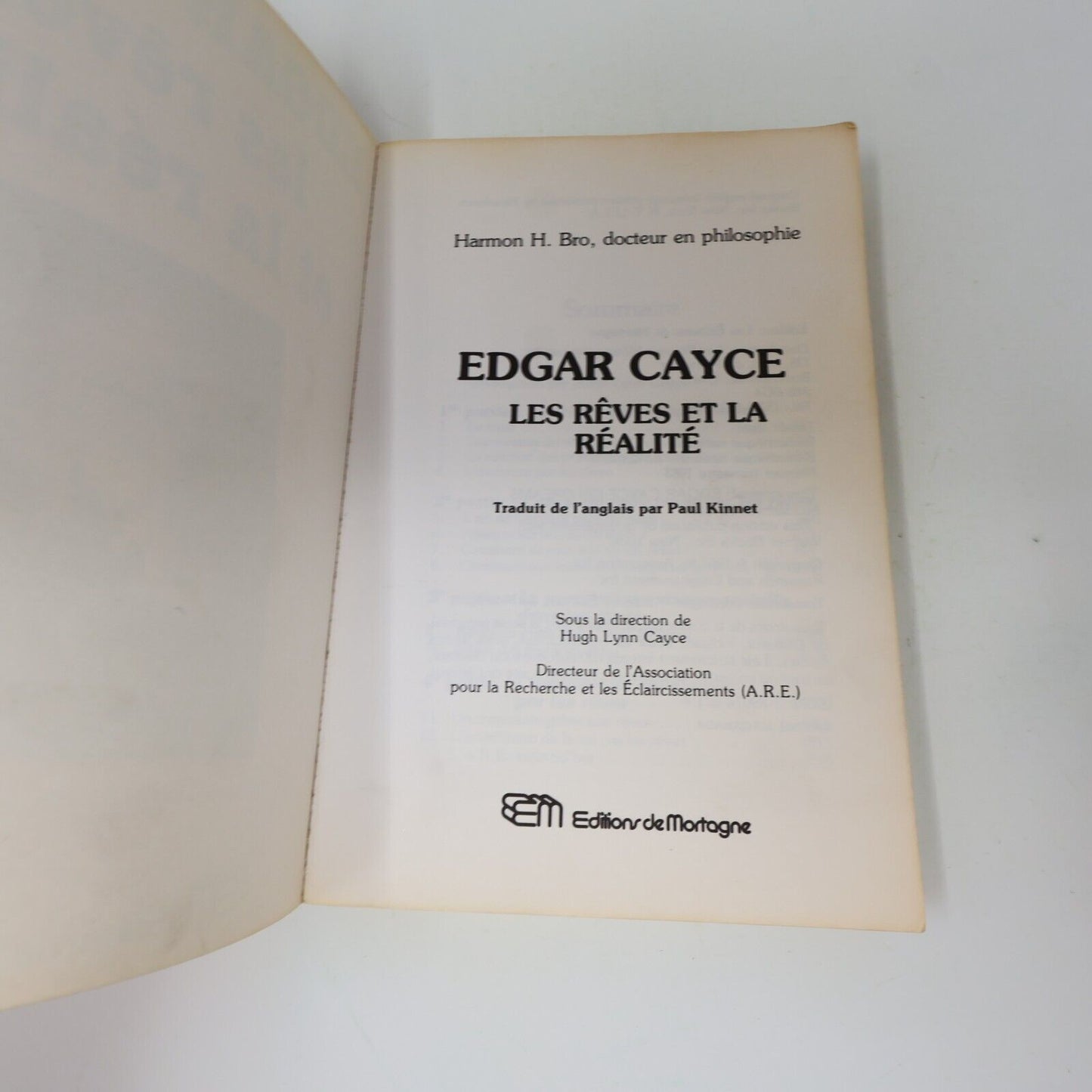 1983 Edgar Cayce les Rêves et la Réalité Harmon Hartzell Bro/Hugh Lynn Cayce PB
