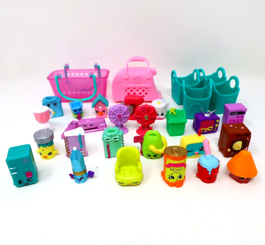 Lot of 25 Shopkins Figures Toys Mixed Furniture Home TV Books Fan Baskets Moose