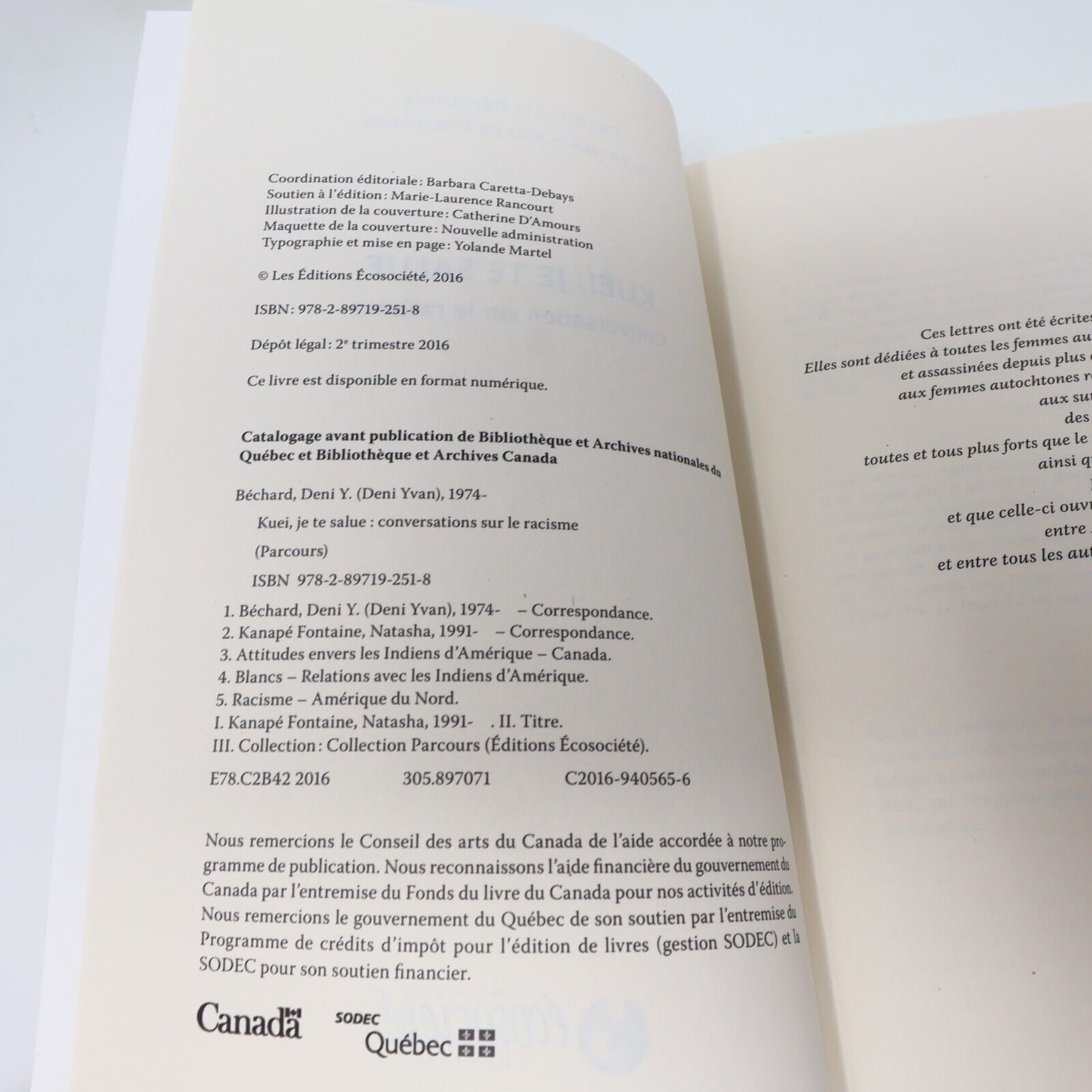 2016 Kuei Je Te Salue Conversation sur le Racisme Écosociété Français Paperback