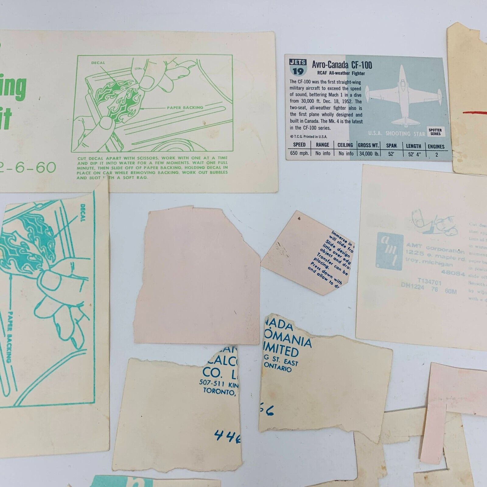 Mixed Lot of Die Cut Decal Sheets for AMT & Others Cars Planes 60-90s Model Kits