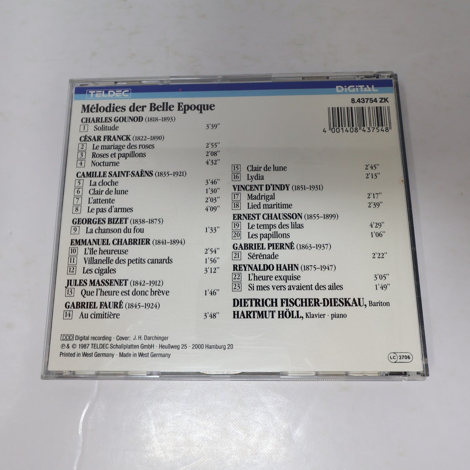 Dietrich Fischer-Dieskau/Hartmut Höll CD Mélodies de la Belle Époque Teldec 1987