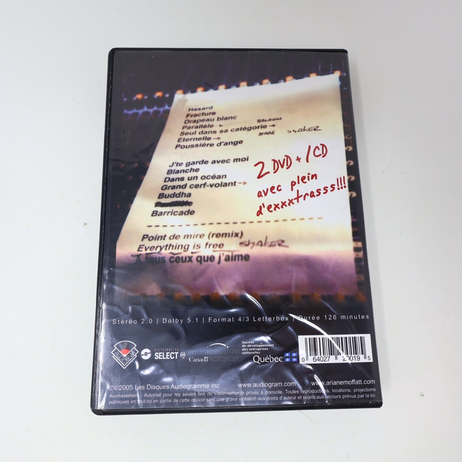 Ariane Moffatt à la Station C Album CD + 2 DVD NTSC Testé 4:3 Poussière d'Ange
