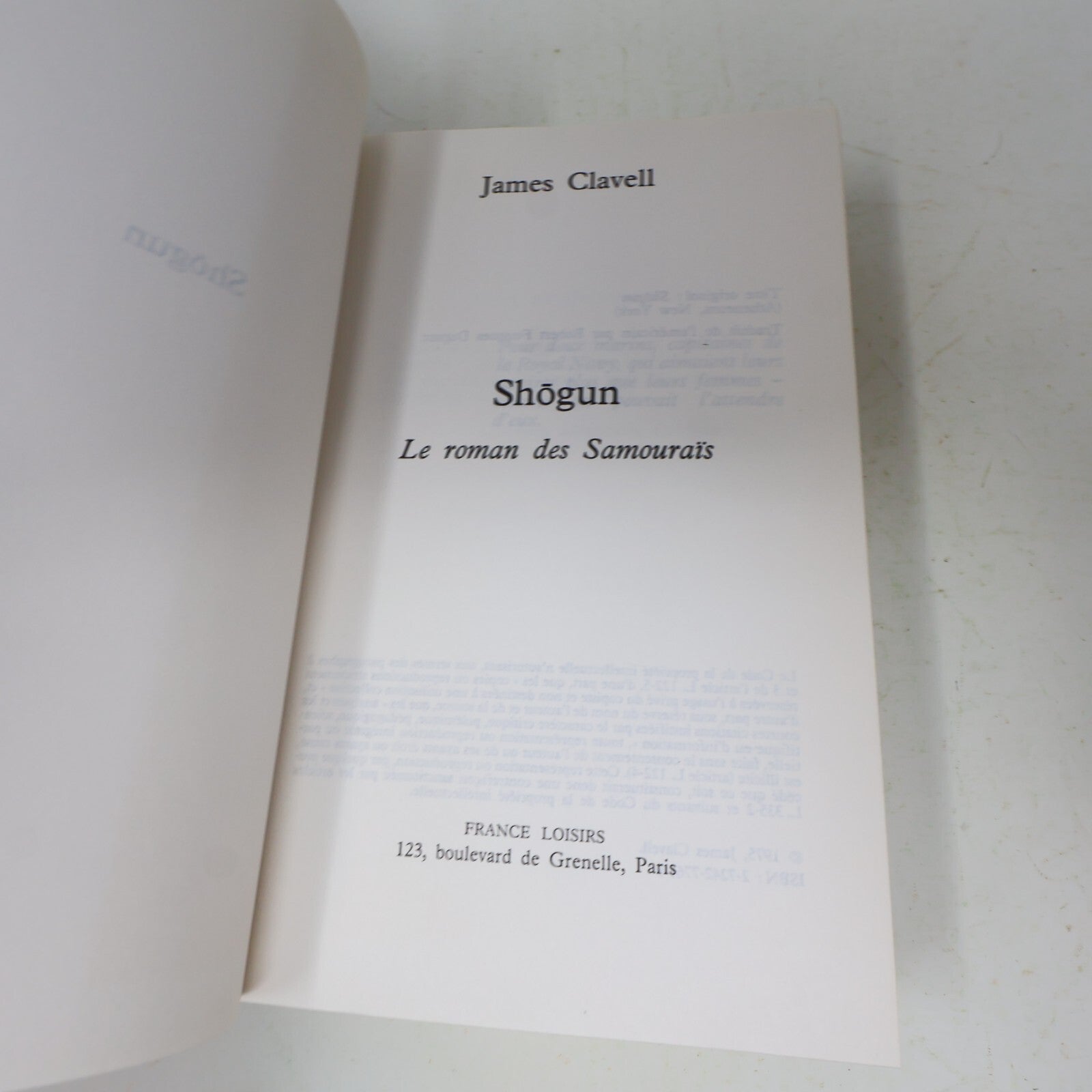1994 Shōgun le Roman des Samouraïs James Clavell France Loisirs BCE Français HC