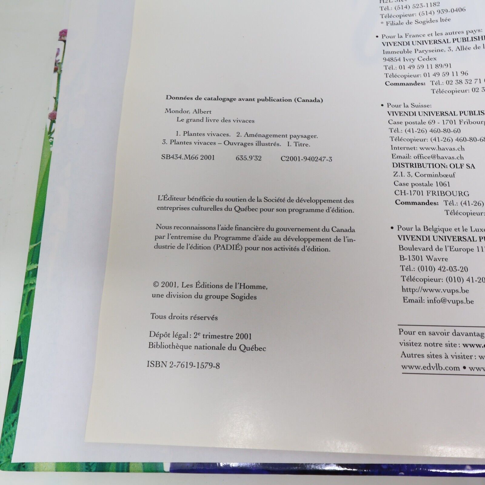 2001 Le Grand Livres des Vivaces Albert Mondor Horticulture Jardinage De L'homme