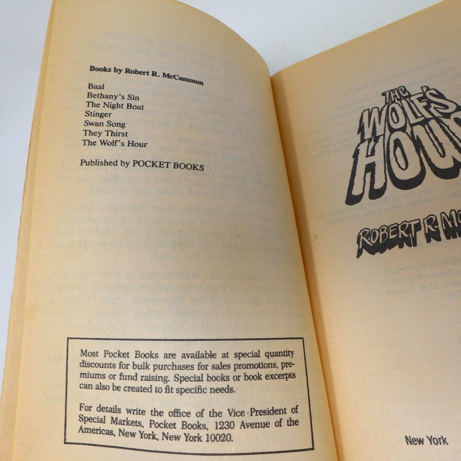 1989 The Wolf's Hour Robert Mccammon Horror Fantasy 1st Print Pocket Book 80s PB
