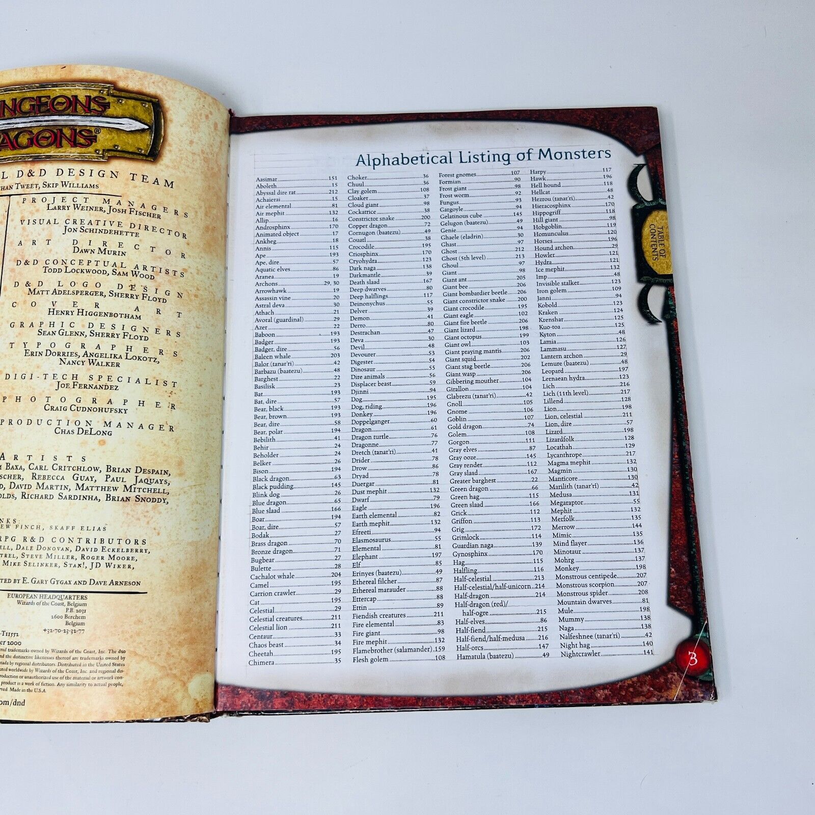2000 Monster Manual Core Rulebook III #3 Dungeons and Dragons D&D TSR11552 HC
