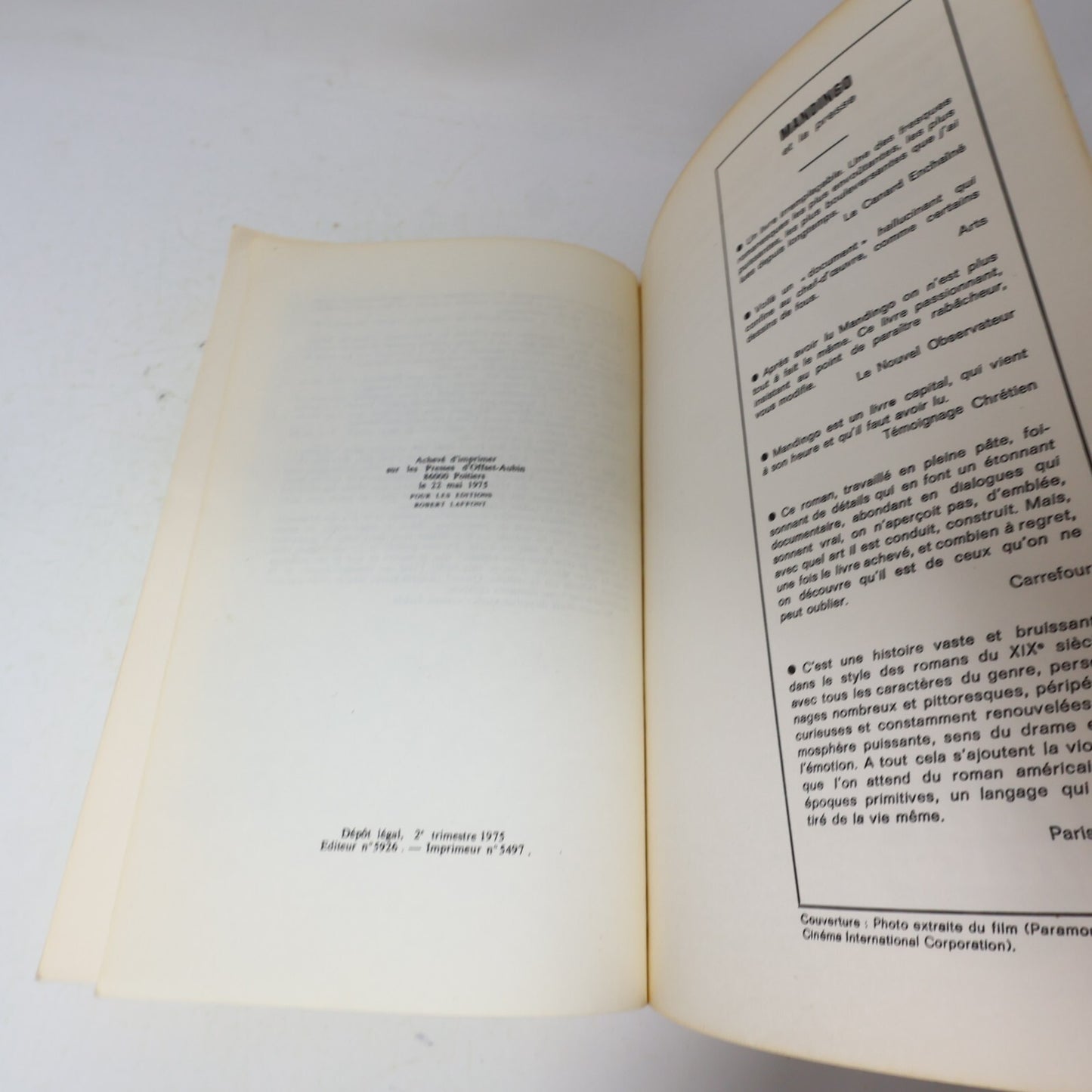 1975 Mandigo Kyle Onstott Robert Laffont Littérature Américaine Roman États-Unis