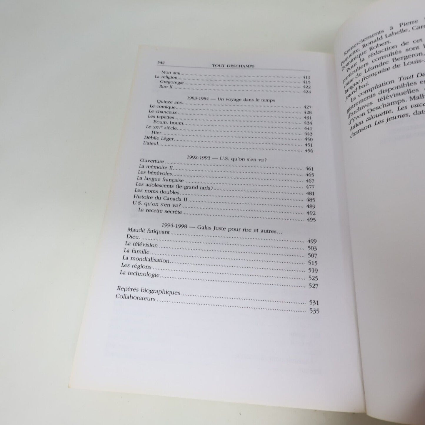 1998 Tout Deschamps Trente Ans de Monologues et de Chansons de Yvon Deschamps PB