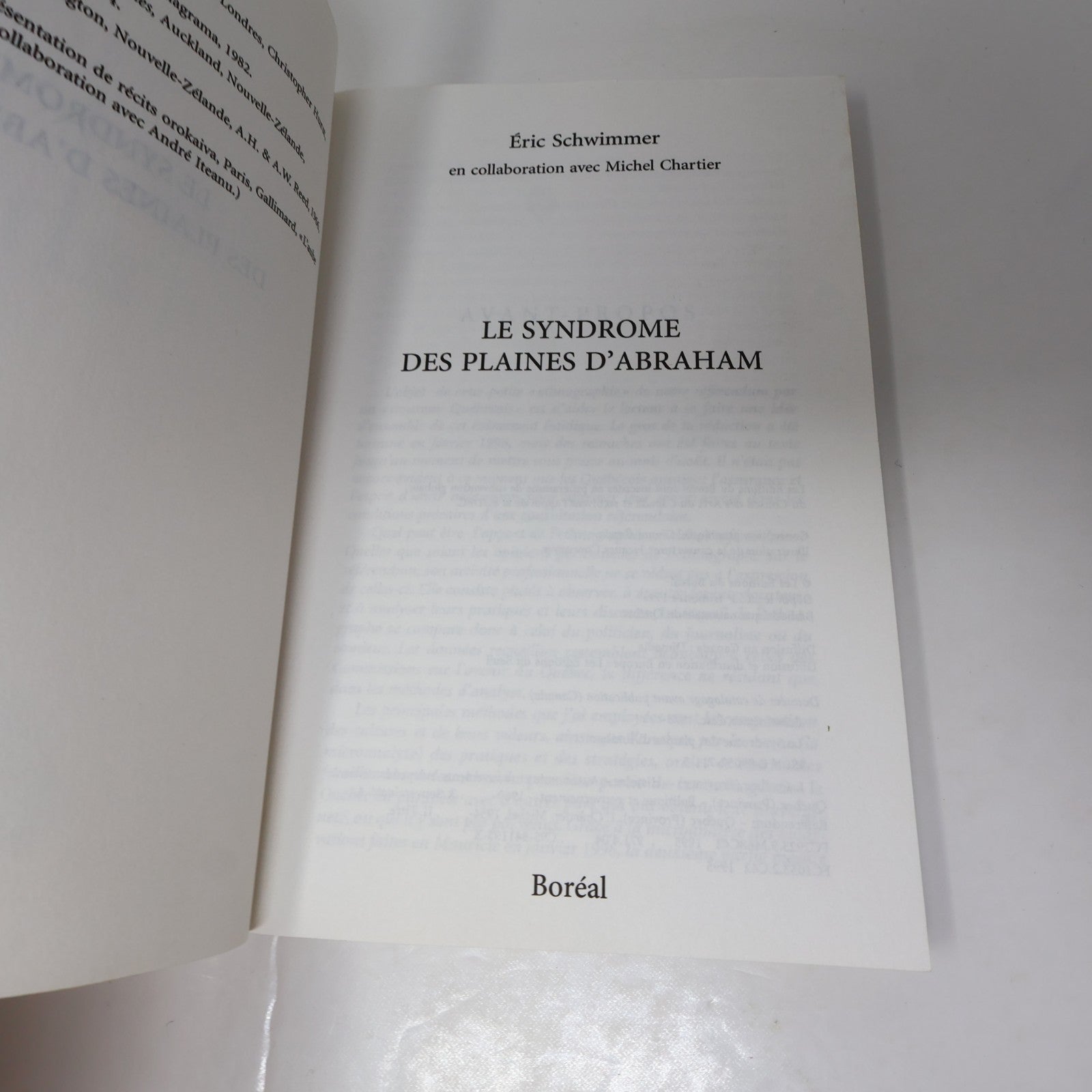Le Syndrome des Plaines d'Abraham Eric Schwimmer Boréal 1995 PB Français French