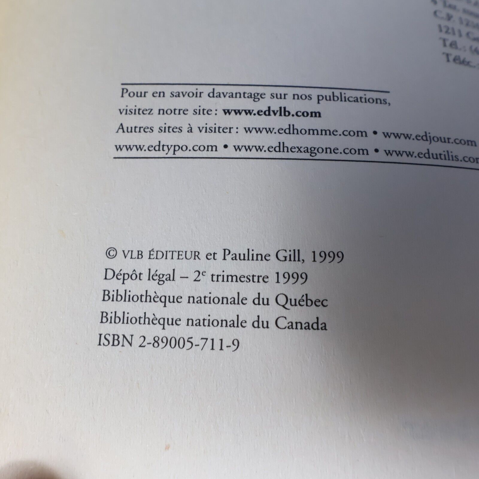 1999 La Jeunesse de la Cordonnière de Pauline Gill Paperback PB Vlb Roman Livre