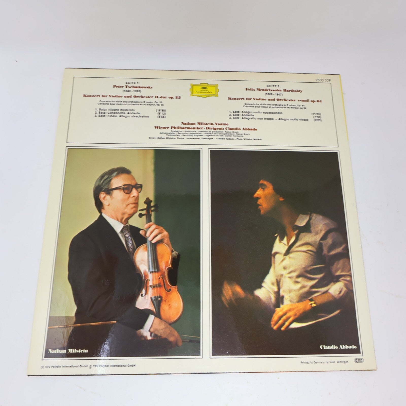 Mendelssohn Tschaikowsky Violin Concertos Nathan Milstein Abbado 2530 359 Record