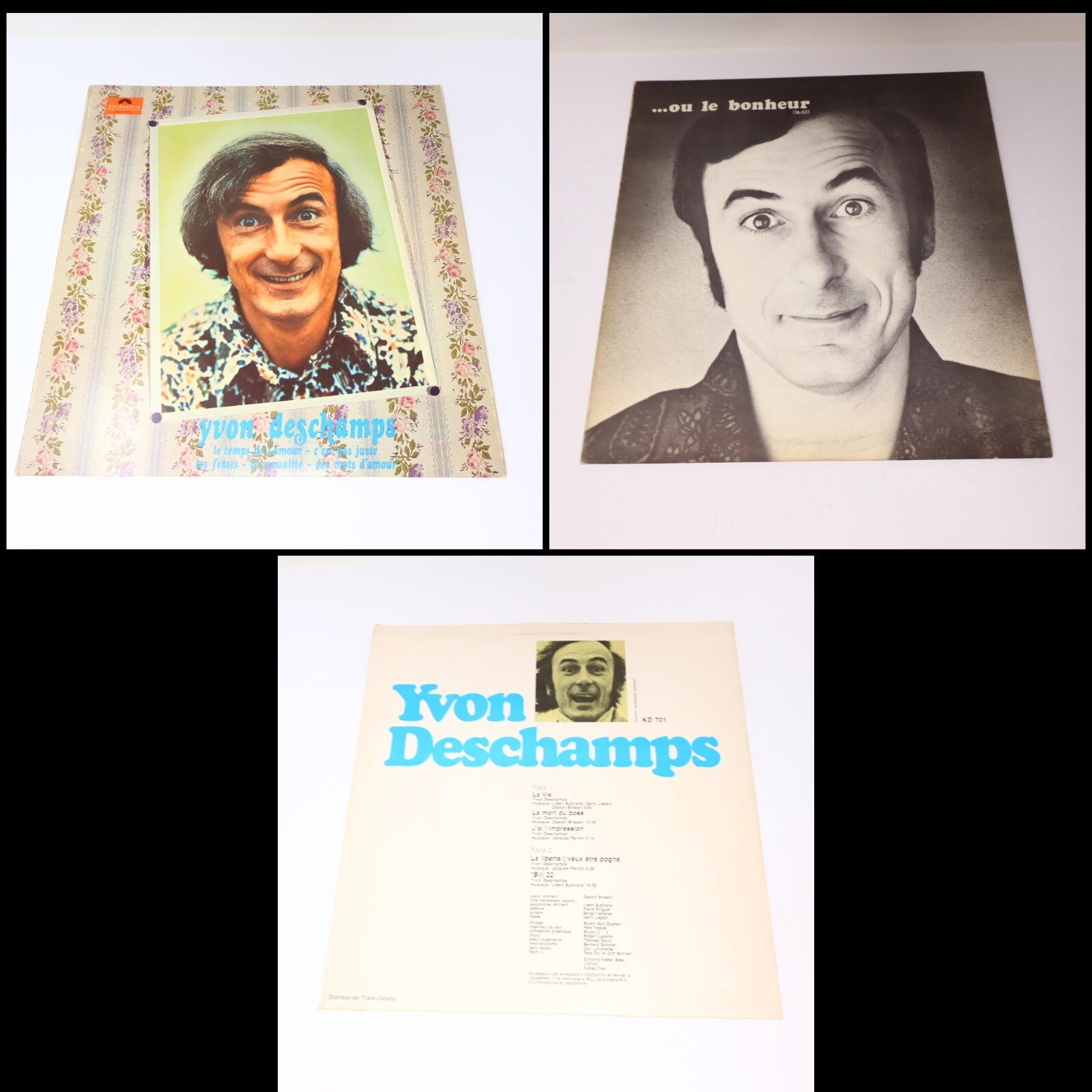 Yvon Deschamps Lot 3 Disques Record Bill 22/L'Argent ou Le Bonheur/La Sexualité