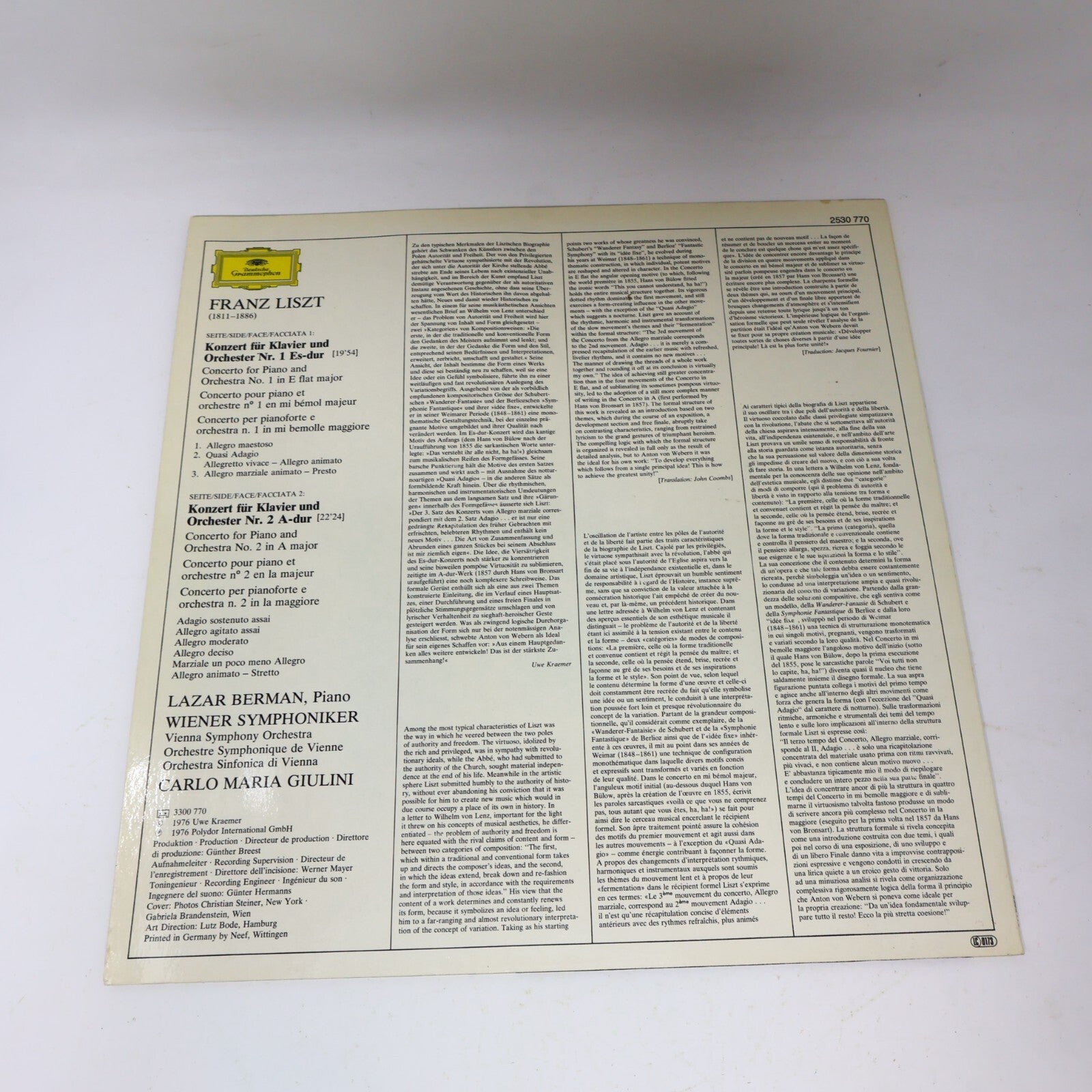 Liszt Lazar Berman Giulini Wiener Piano Concertos 1976 LP Record Vinyl 2530 770