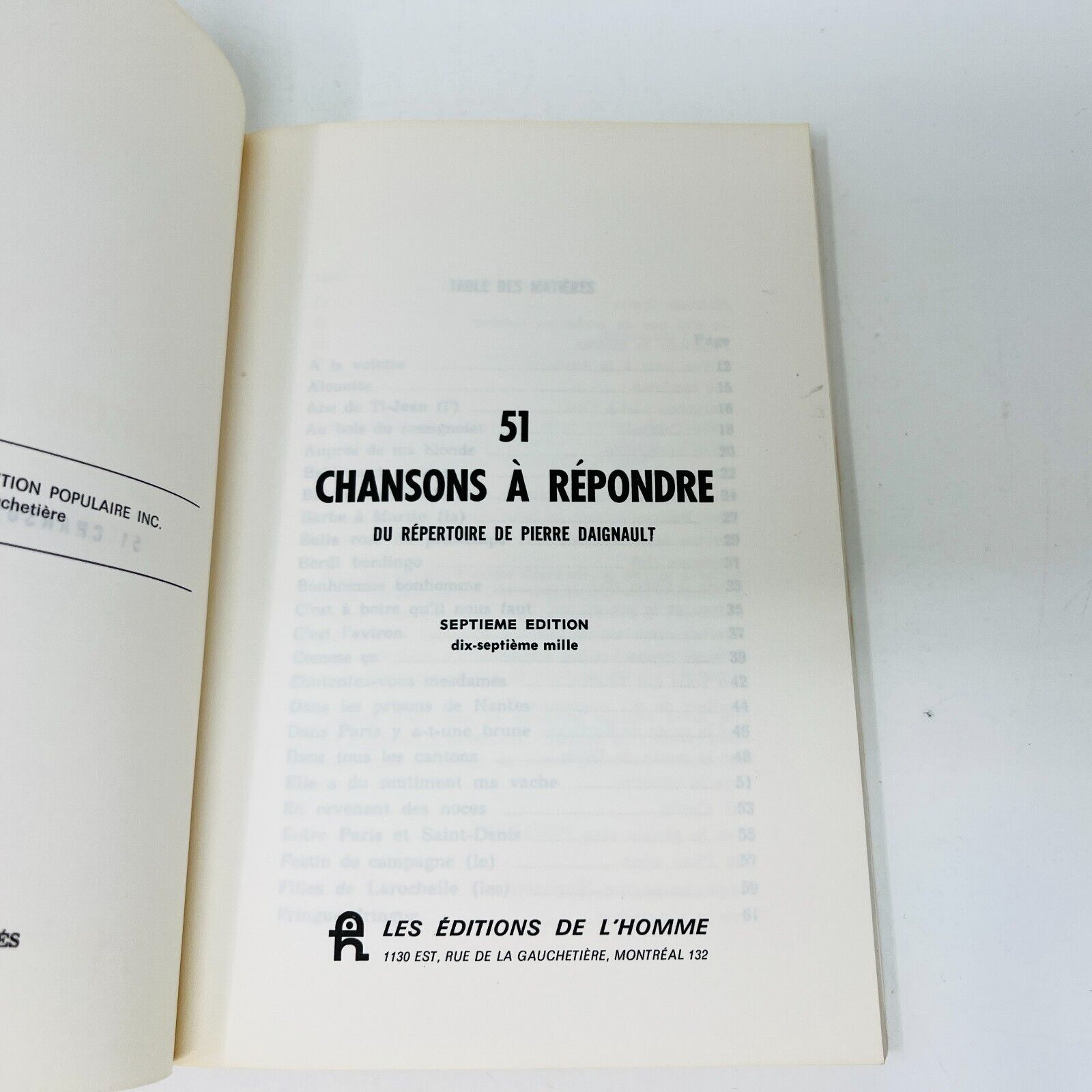 51 Chansons à Répondre de Pierre Daignault 1963 Partitions Songbook Français 60s