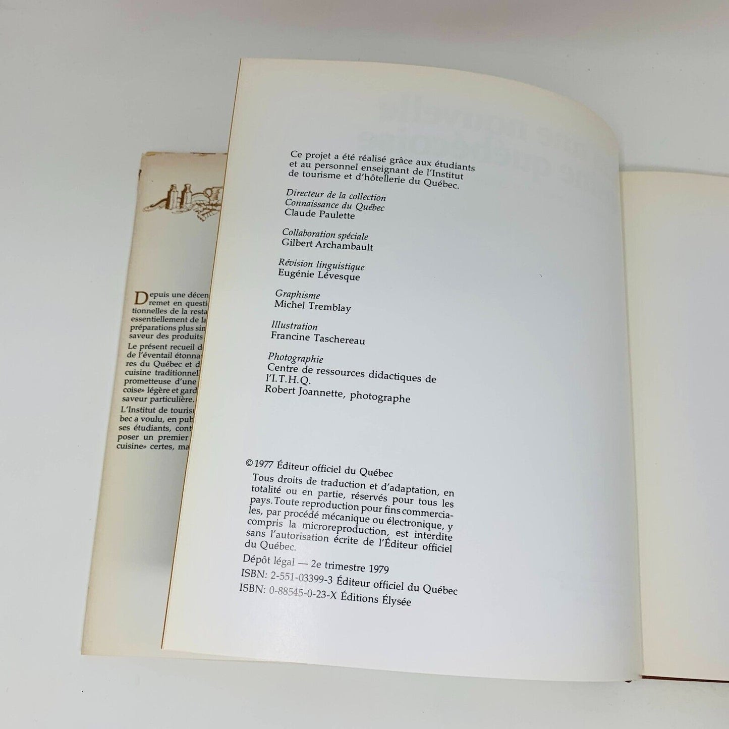 1979 Vers une Nouvelle Cuisine Québécoise Livre Recettes Français Cookbook ITHQ