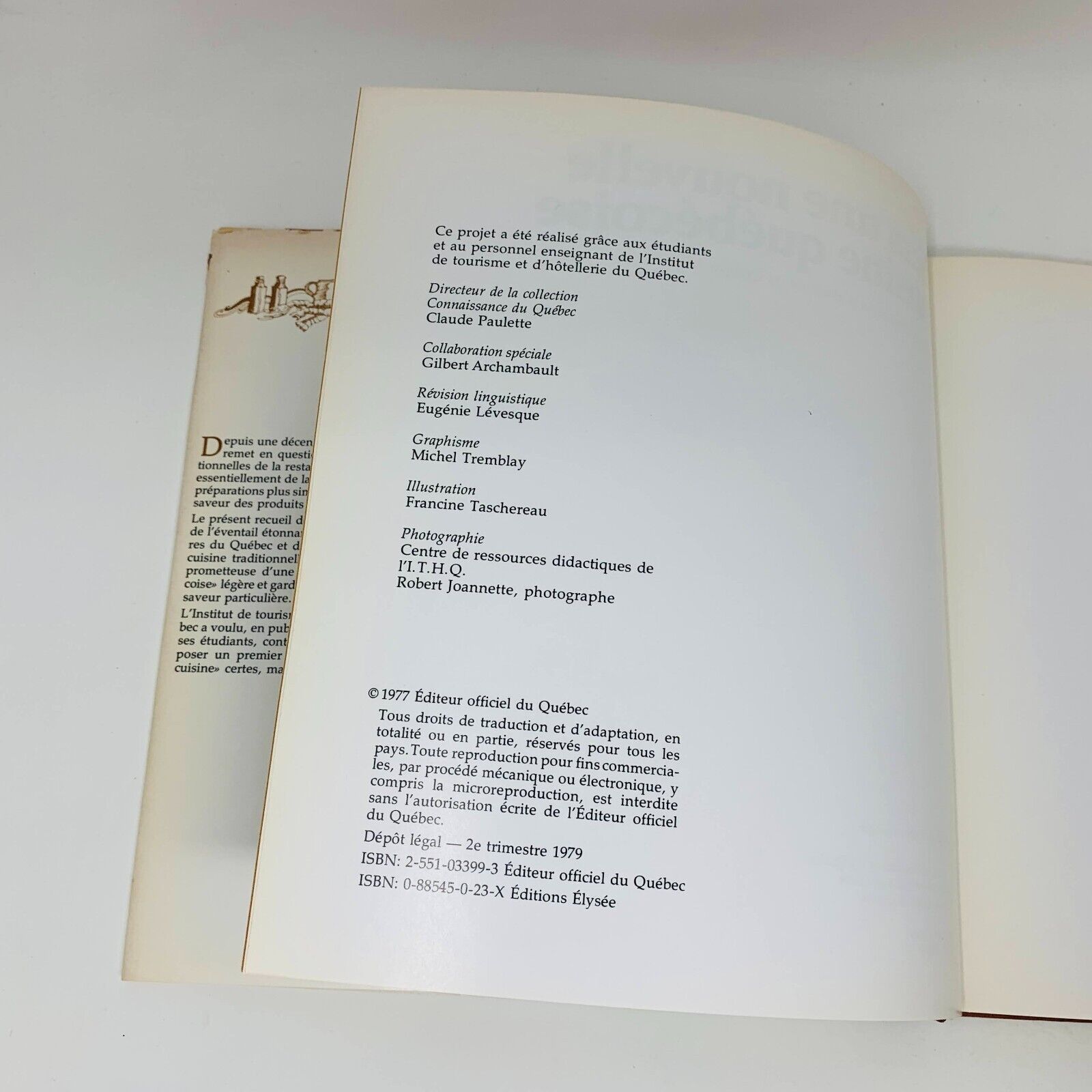1979 Vers une Nouvelle Cuisine Québécoise Livre Recettes Français Cookbook ITHQ