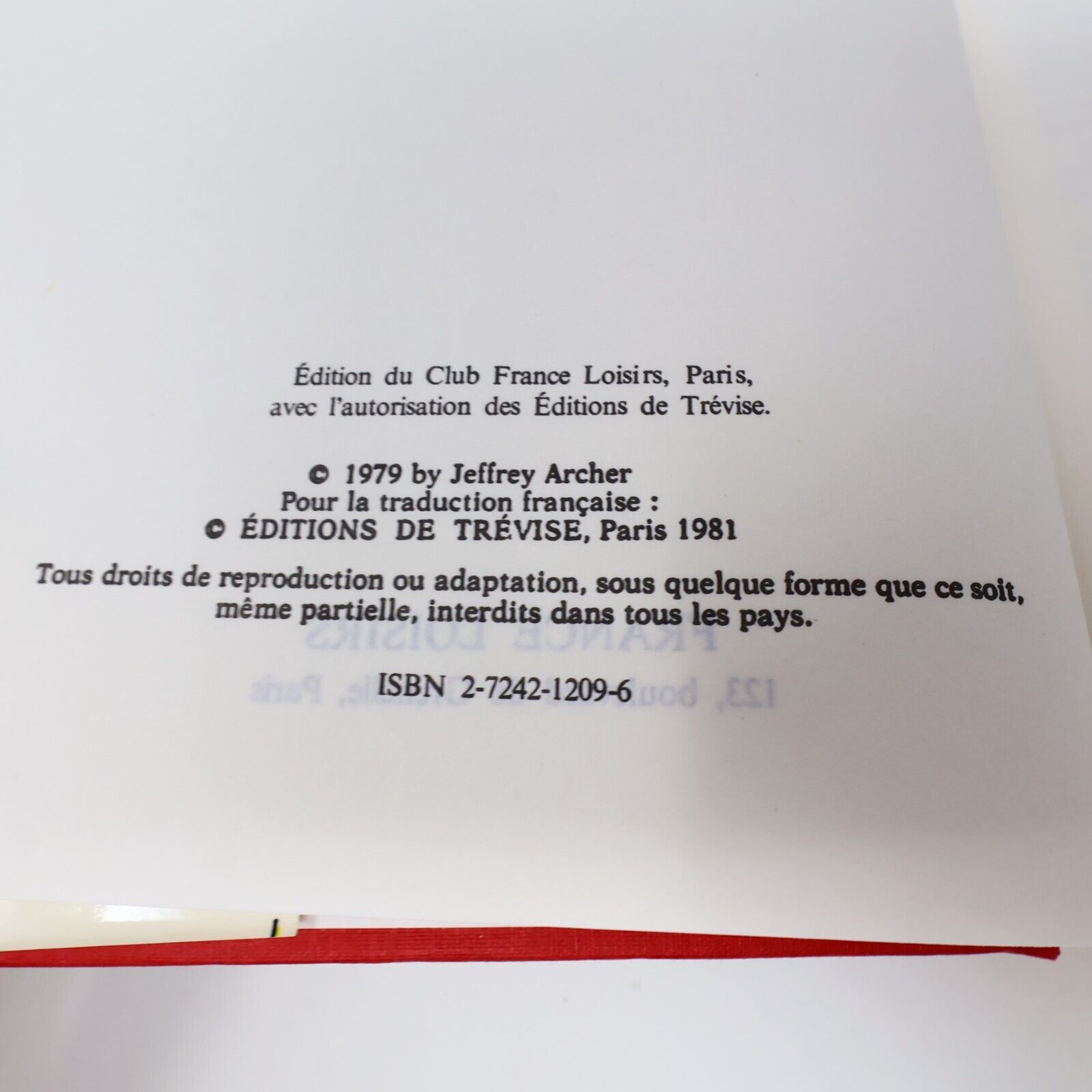 1982 Kane et Abel Jeffrey Archer Roman Historique Thriller BCE France Loisirs HC