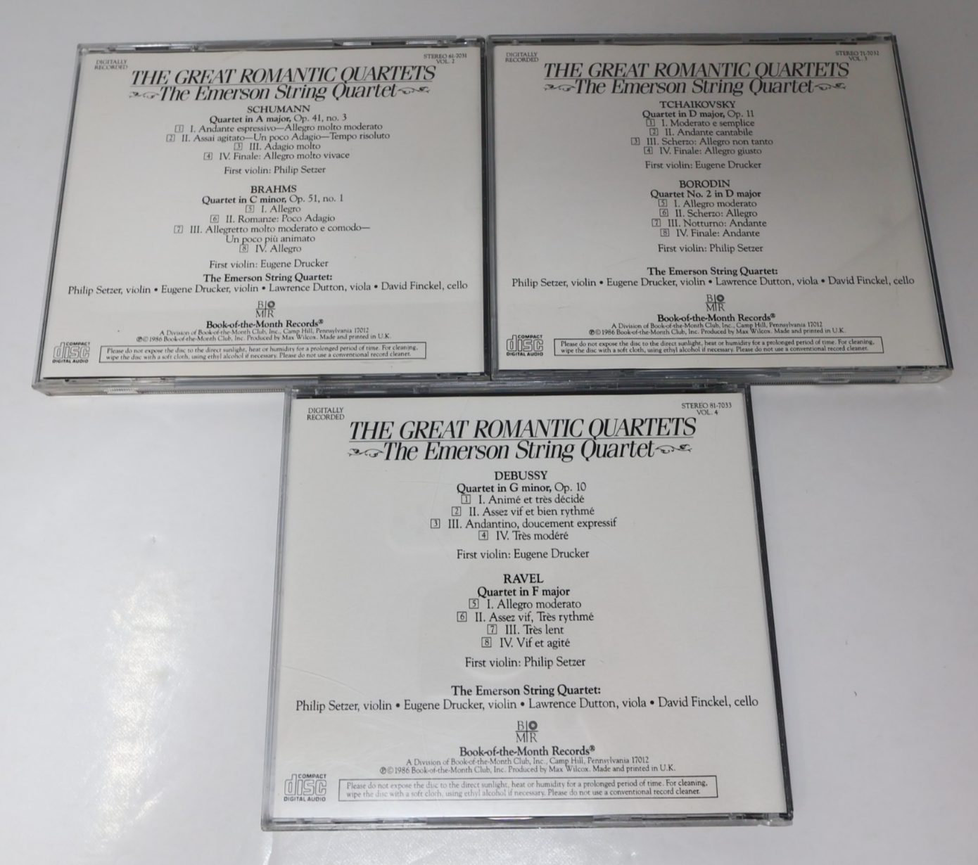 The Great Romantic Quartets #2-3-4 Book of The Month BMR 3 CD Lot Shumann/Brahms