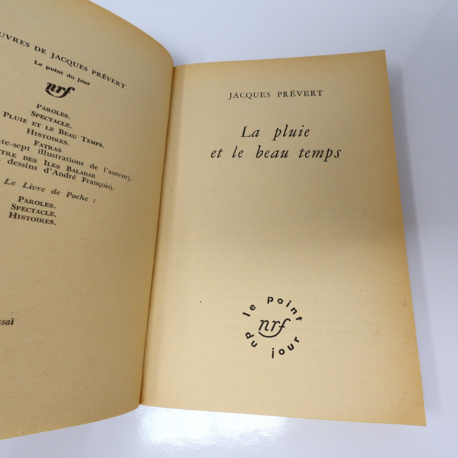 Jacques Prévert Lot 2 Livres Paroles/La Pluie et le Beau Temps Poésie France 60s