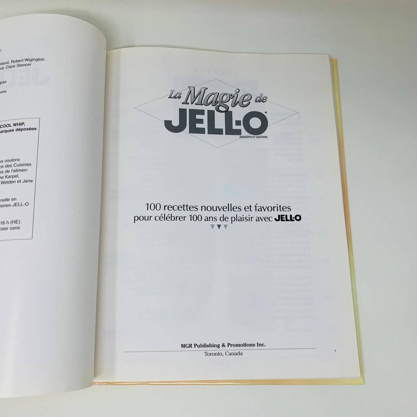 1997 La Magie de JELL-O Desserts et goûters 100 Recettes Livre Cuisine Français