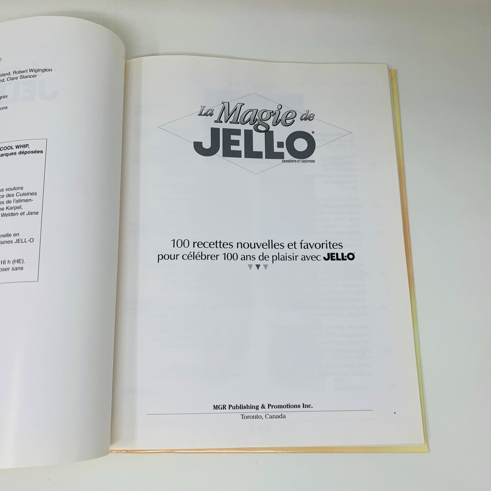 1997 La Magie de JELL-O Desserts et goûters 100 Recettes Livre Cuisine Français