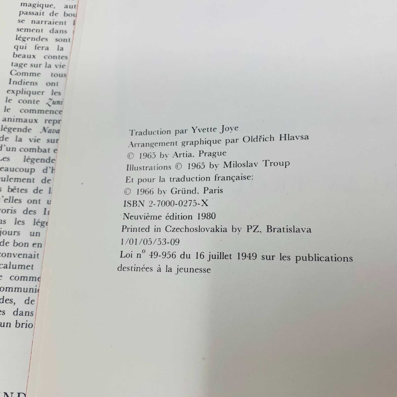 1980 Légendes et Contes des Indiens d'Amérique Grund Vladimir Hulpach Illustré