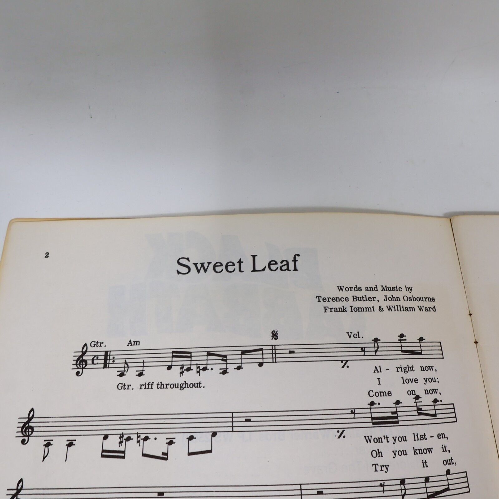 1971 Black Sabbath Songbook Guitar Master of Reality Ozzy Osborne Essex Music PB